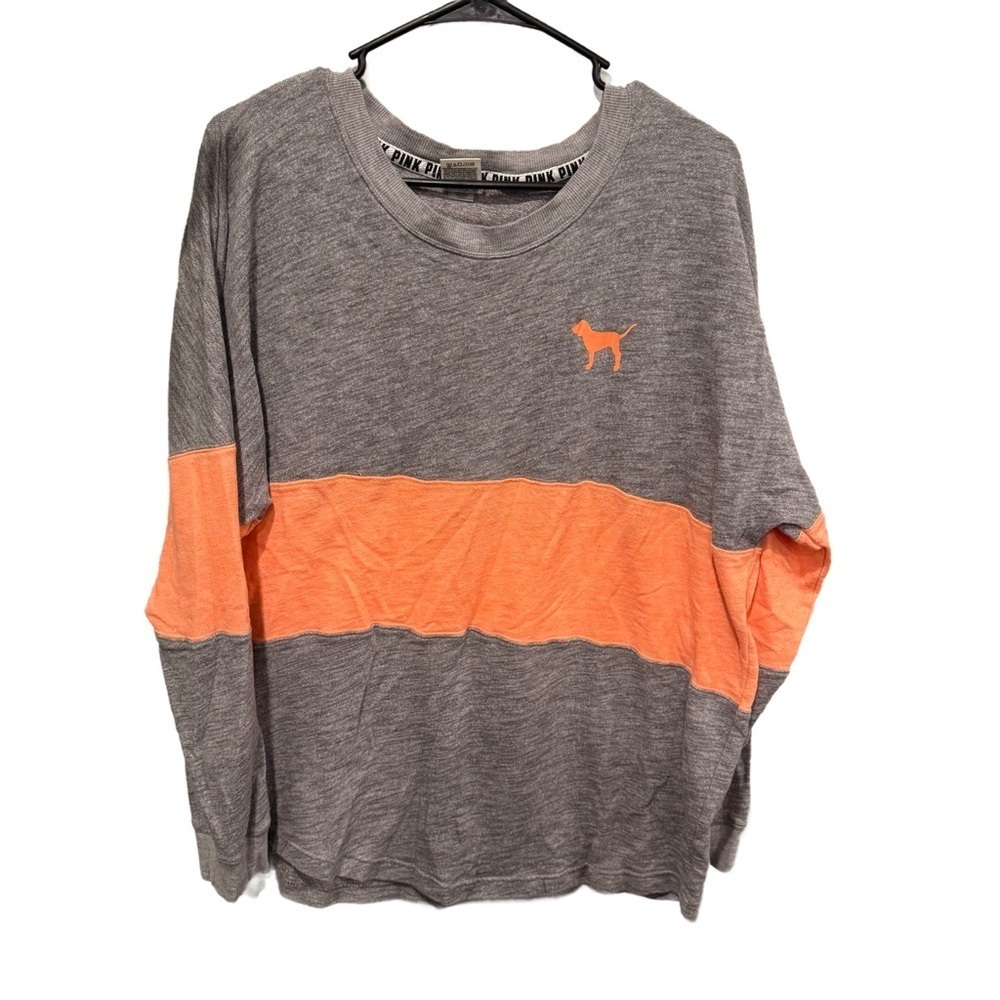 Victoria's Secret Pink 2015 Gray and Hot Bright Orange Long Sleeve Large EUC